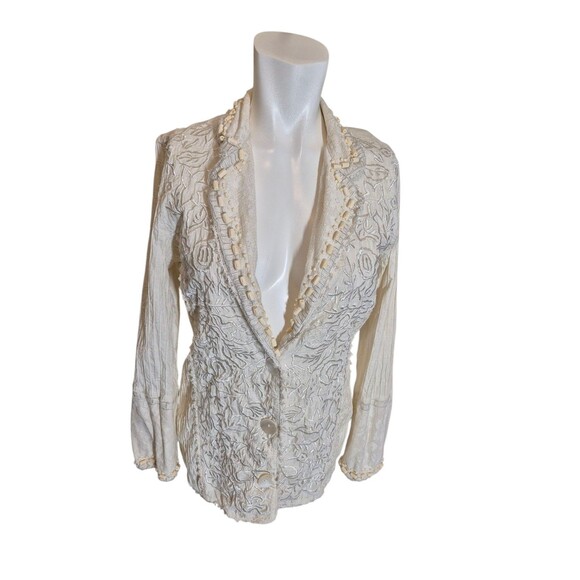 Sandy Starkman Vintage 90s Boho Ornate Embroidered Embellished Jacket Ivory Sz M - Picture 1 of 5